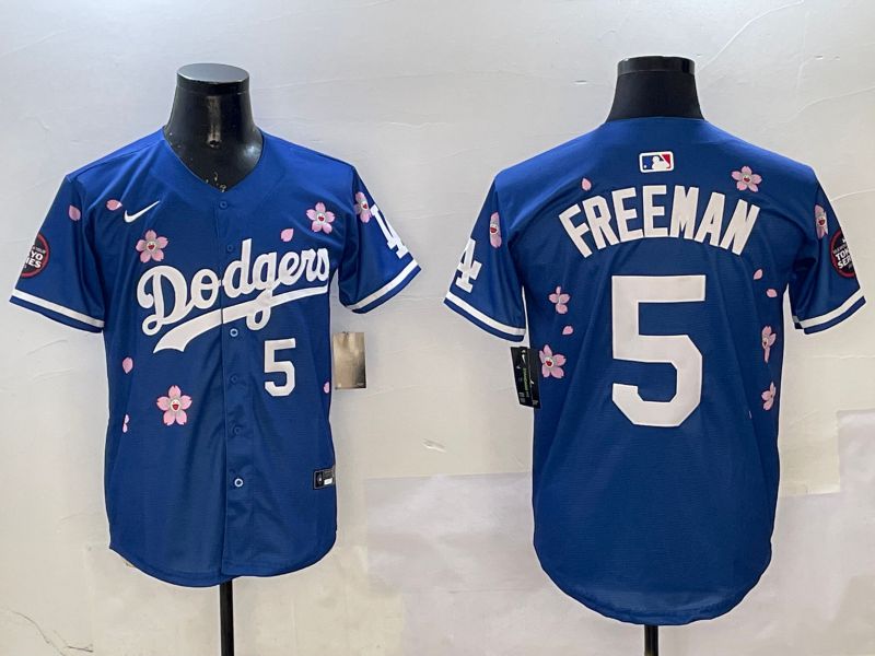 Men Los Angeles Dodgers #5 Freeman Blue Sakura Edition 2025 Nike MLB Jersey style 7->los angeles dodgers->MLB Jersey